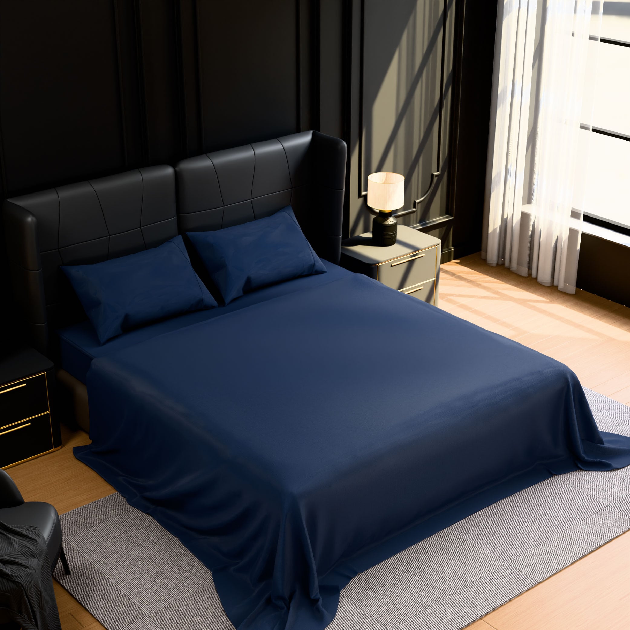 Bedding Full Bed Sheets Set - 4 Piece Bedding - Brushed Microfiber - Shrinkage And Fade Resistant - Easy Care (Full, Navy Blue)_voghion.com